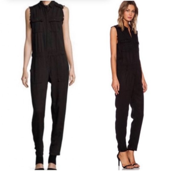 pistola Pants - Pistola frayed edge Elora utility jumpsuit chest pockets button tab waist tencel